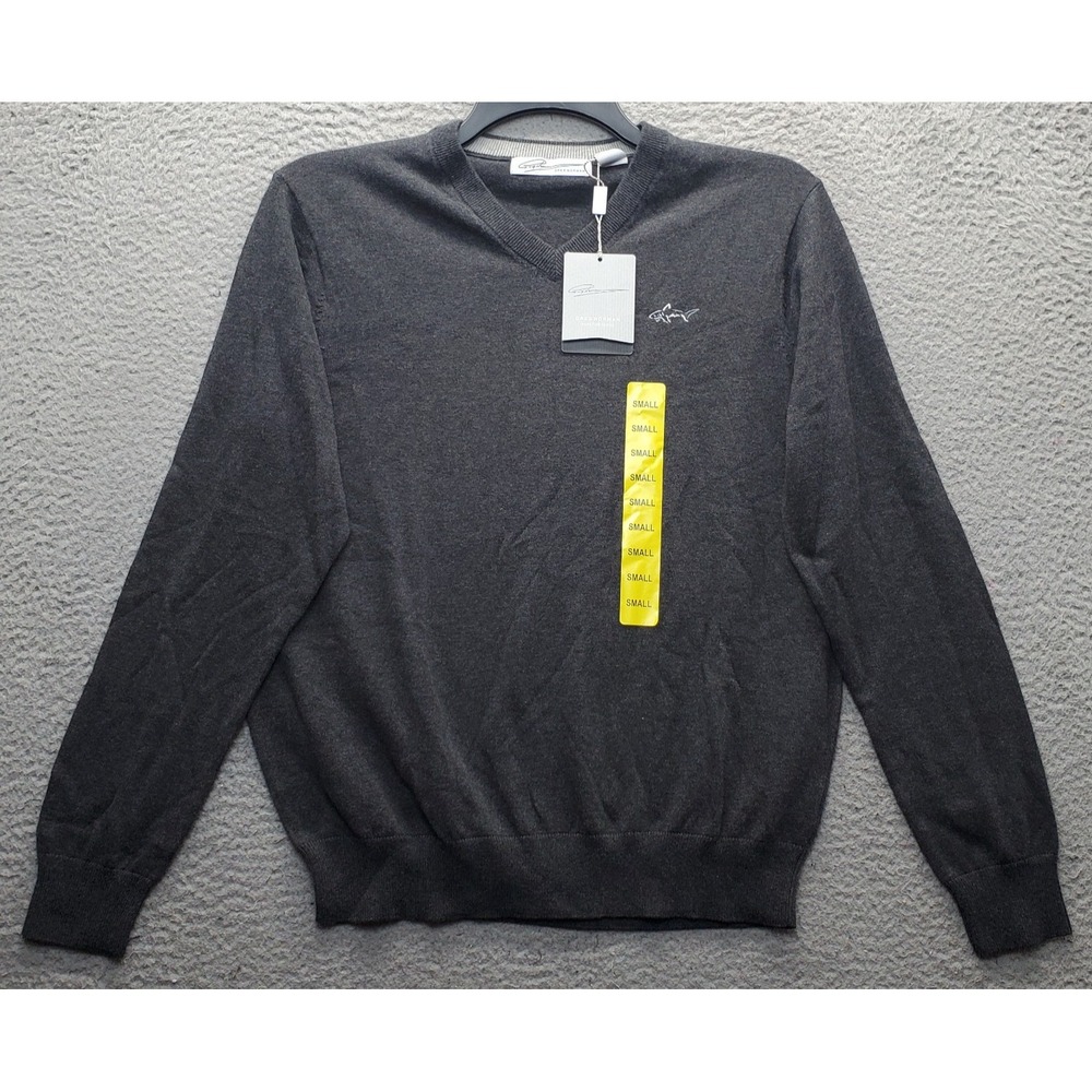 Greg Norman Sweater Mens S Gray Ribbed Hem & Cuff Long Sleeve V-Neck Pullover